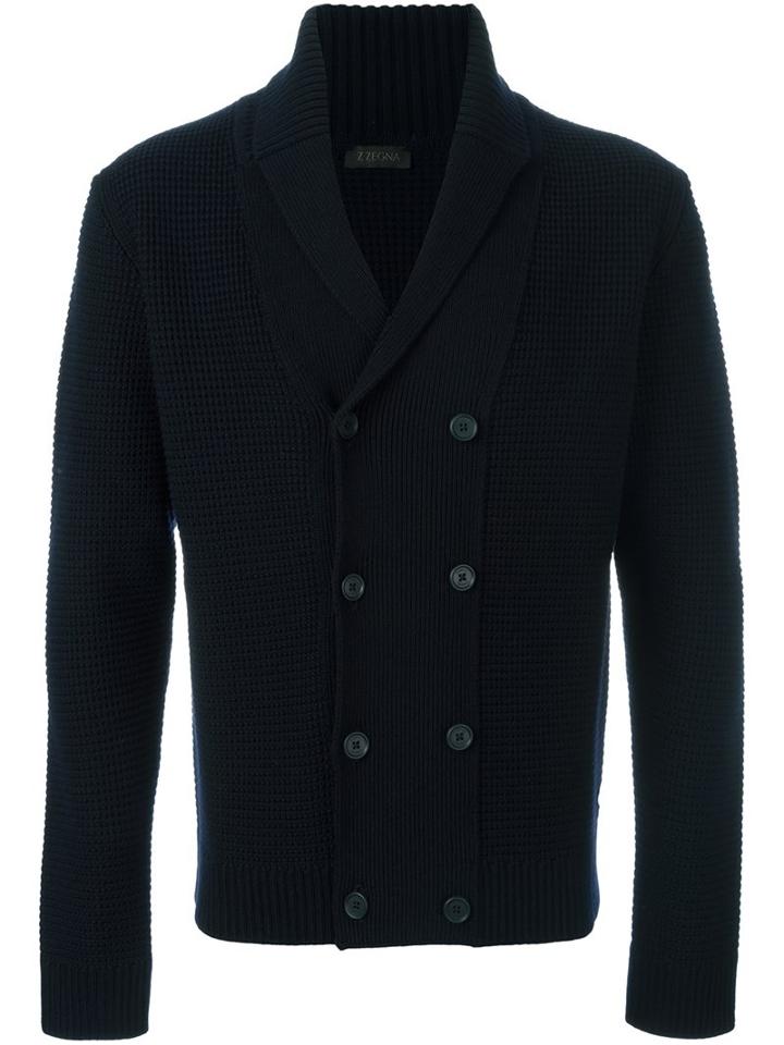 Z Zegna Double Breasted Cardigan, Men's, Size: Large, Blue, Wool