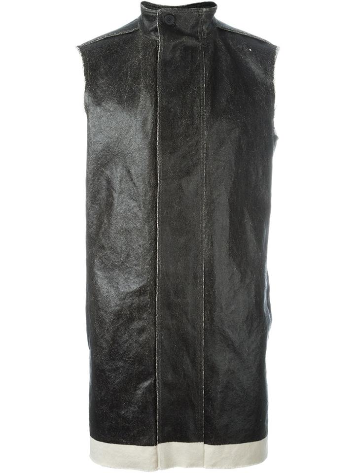 Rick Owens Funnel Neck Waxed Gilet - Black