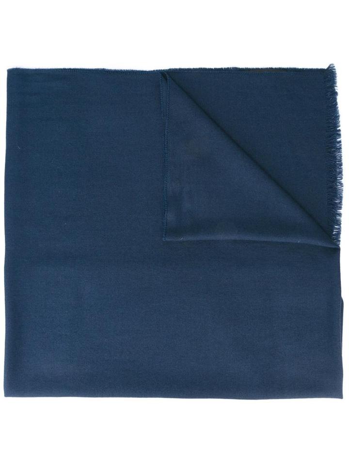 Lanvin Fringed Shawl Scarf, Men's, Blue, Silk/wool