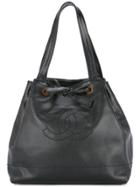 Chanel Vintage Stitched Logo Shoulder Bag - Black