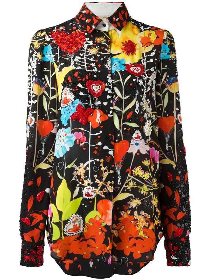 Piccione. Piccione Bead Embroidered Floral Shirt, Women's, Size: 40, Silk/polyester