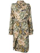 Rokh Floral Wrap Trench Coat - Blue