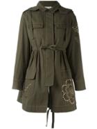Red Valentino Studded Military Coat, Women's, Size: 40, Green, Cotton/polyamide/polyester