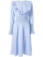Tory Burch Ruffle Bib Midi Dress - Blue