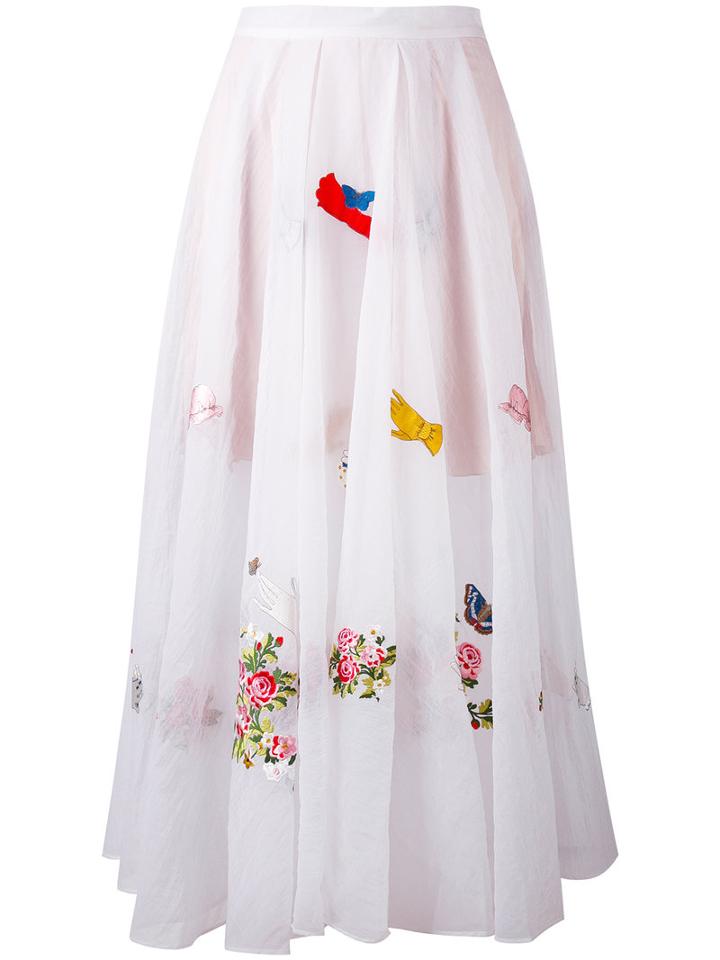 Vivetta - Floral Embroidered Maxi Skirt - Women - Polyester - 42, White, Polyester