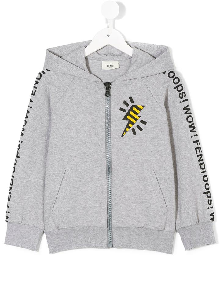 Fendi Kids - Lightening Bolt Hoodie - Kids - Cotton/spandex/elastane - 12 Yrs, Grey