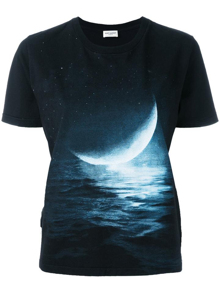 Saint Laurent Moon Print T-shirt, Women's, Size: Large, Black, Cotton