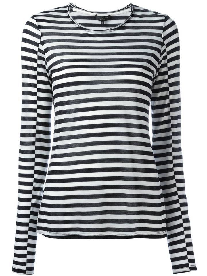 Rag & Bone Striped Long Sleeve Top, Women's, Size: Medium, Black, Cashmere/lyocell