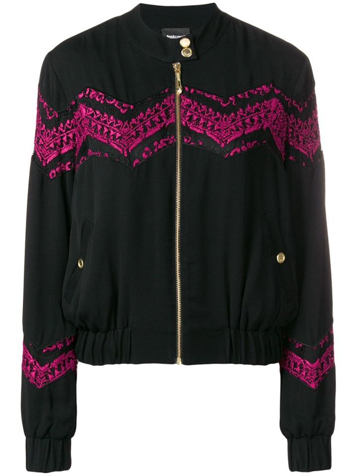 Just Cavalli Embroidered Detail Bomber Jacket - Black