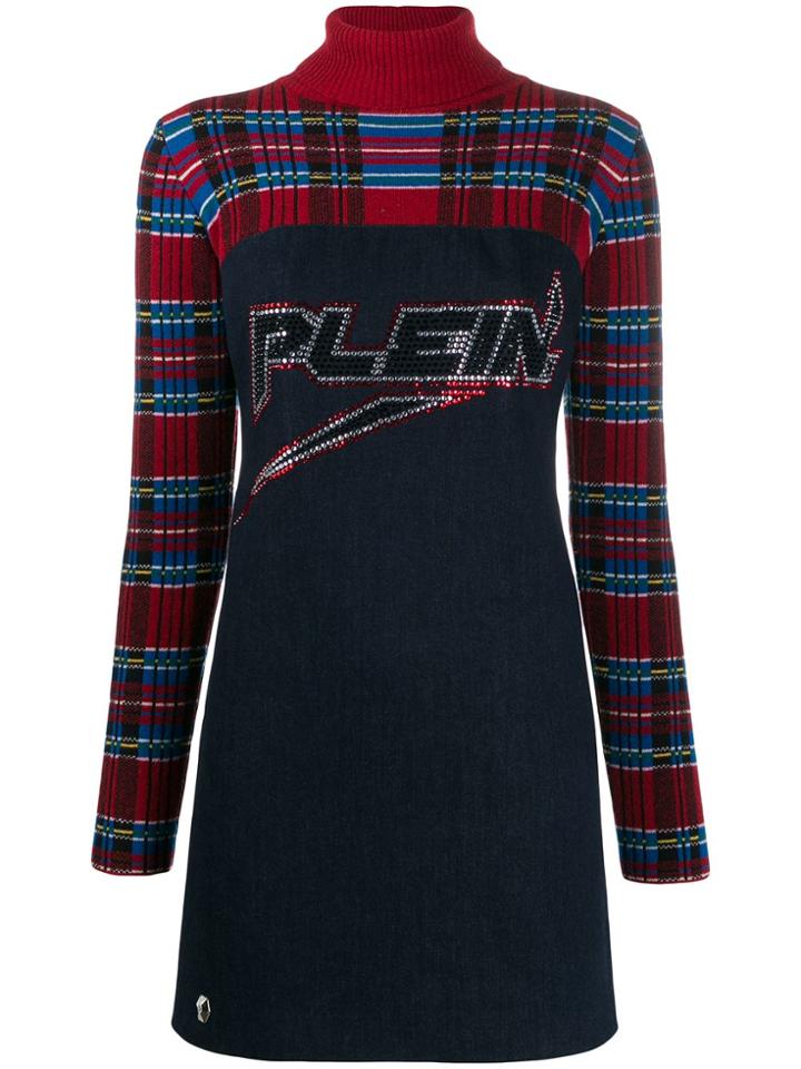 Philipp Plein Tartan Print Mini Dress - Blue
