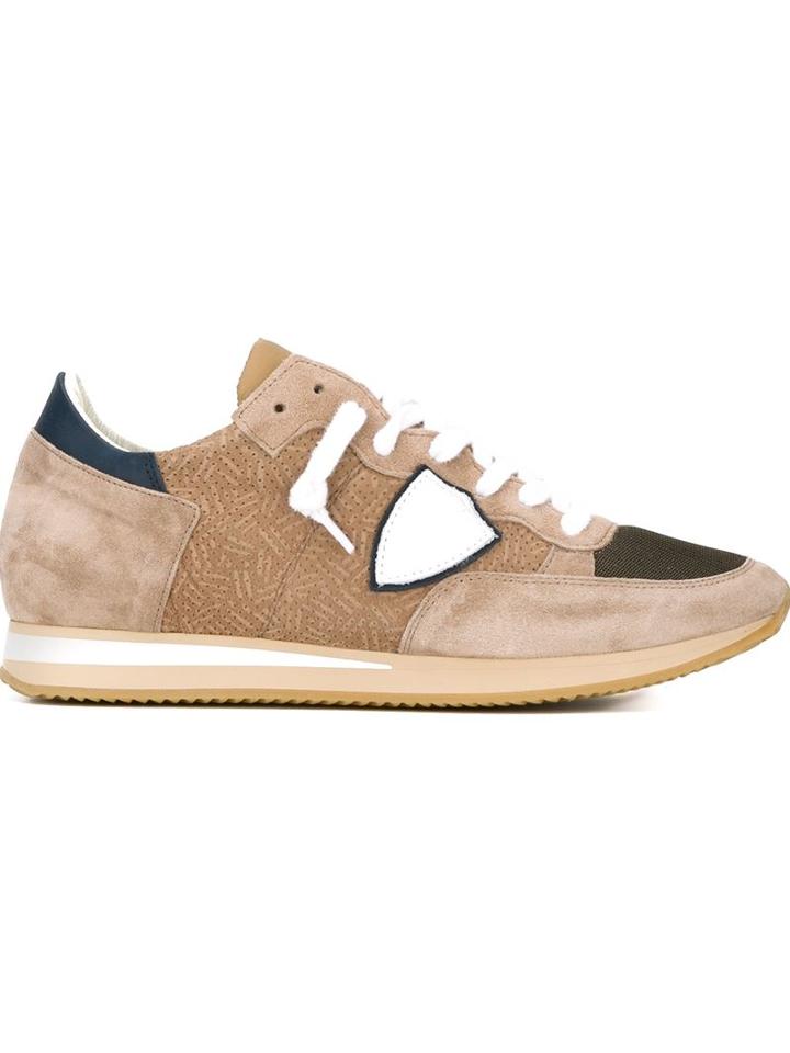 Philippe Model Logo Patch Sneakers, Men's, Size: 40, Nude/neutrals, Cotton/rubber/chamois Leather/cotton