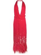 Oscar De La Renta Sequin Embellished Dress - Red