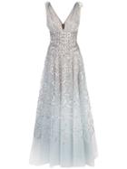Oscar De La Renta Grey And Silver Evening Dress