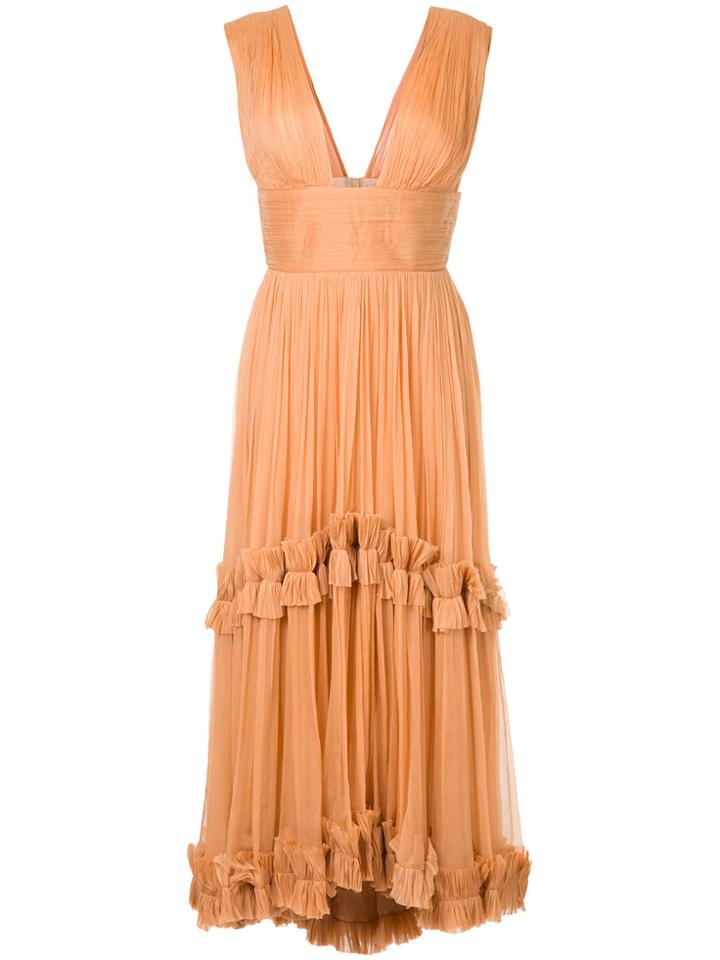 Maria Lucia Hohan Pleated Ruffle Trim Dress - Yellow & Orange
