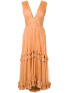 Maria Lucia Hohan Pleated Ruffle Trim Dress - Yellow & Orange