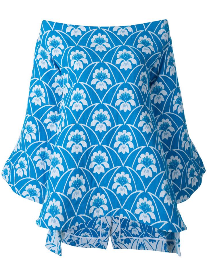 Richard Malone Off Shoulder Printed Top - Blue
