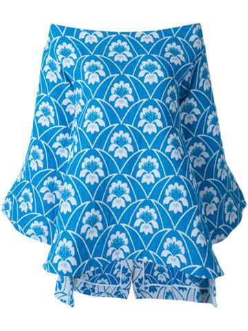 Richard Malone Off Shoulder Printed Top - Blue