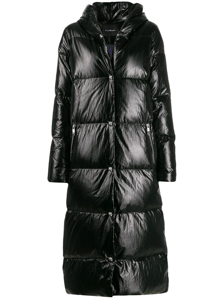 John Richmond Long Concealed Zip Down Coat - Black