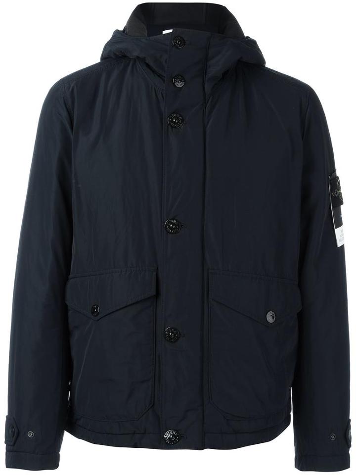 Stone Island Zip Up Hooded Jacket, Men's, Size: Large, Blue, Cotton/polyamide/polyester