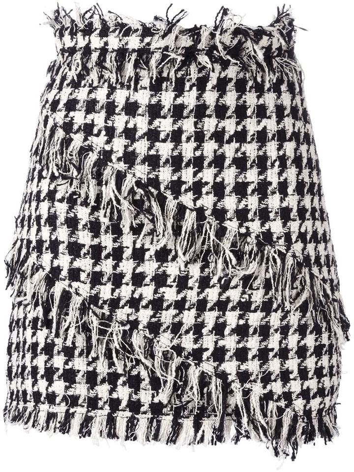 Msgm Fringed Houndstooth Mini Skirt
