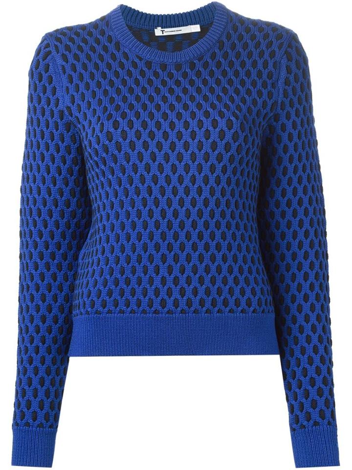 T By Alexander Wang Contrasting Cable Knit, Women's, Size: S, Blue, Polypropylene/cotton