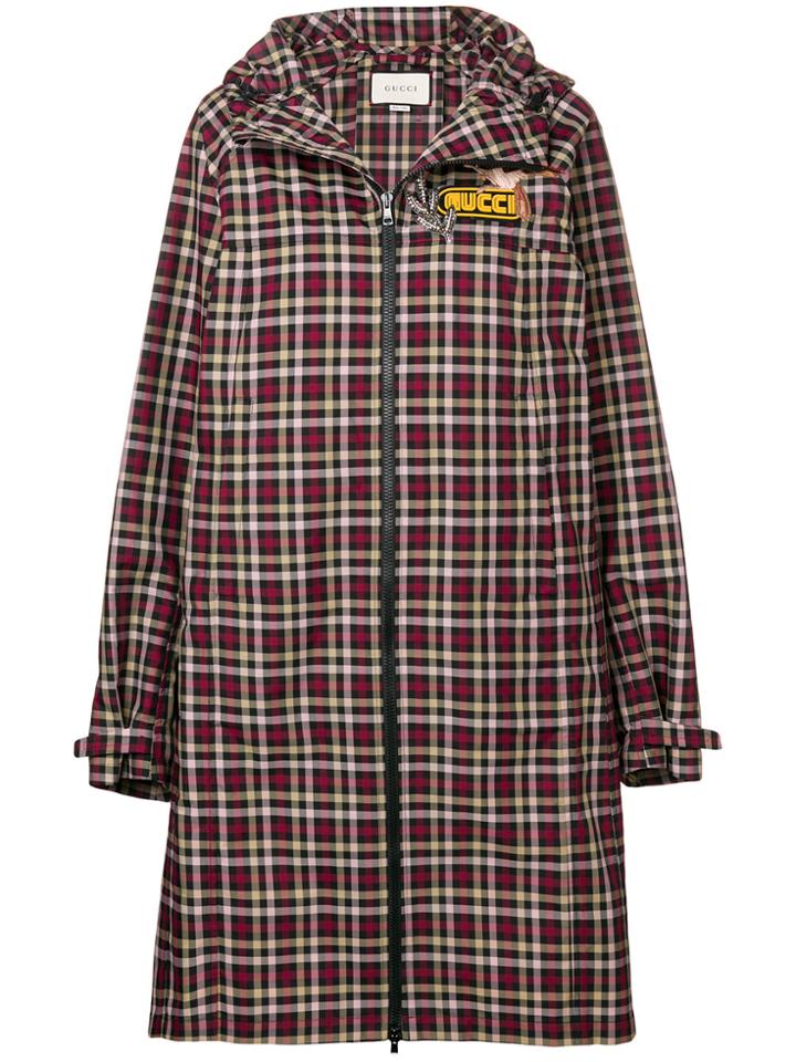 Gucci Embellished Plaid Coat - Red