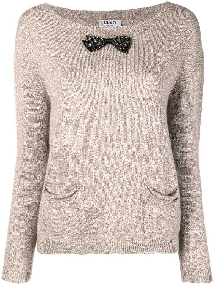 Liu Jo Bow Embellished Sweater - Nude & Neutrals