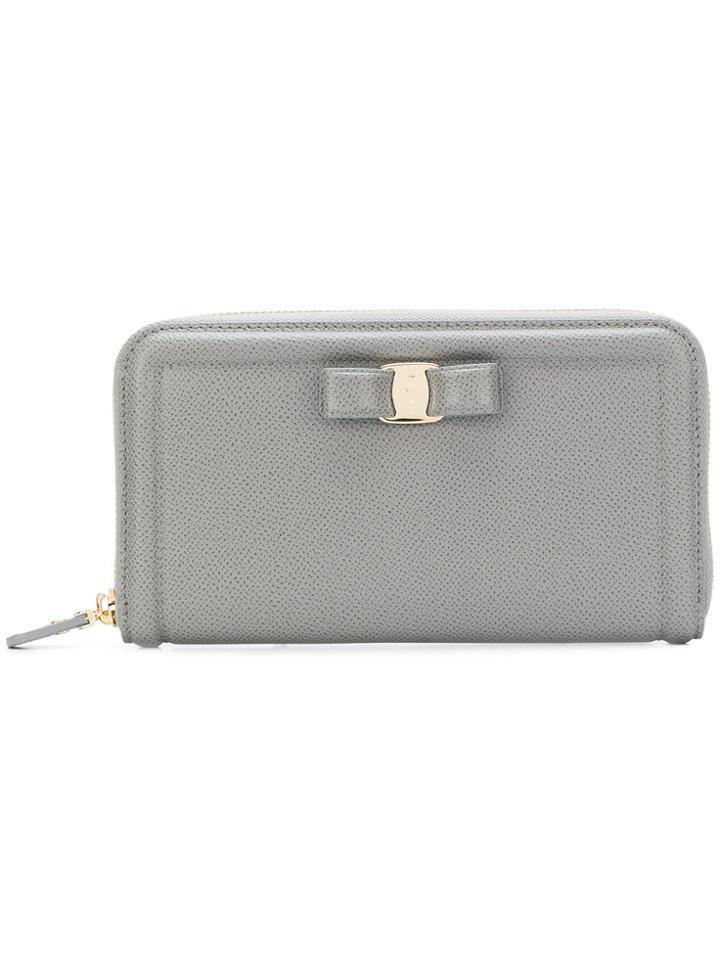 Salvatore Ferragamo Zip Around Bow Wallet - Grey