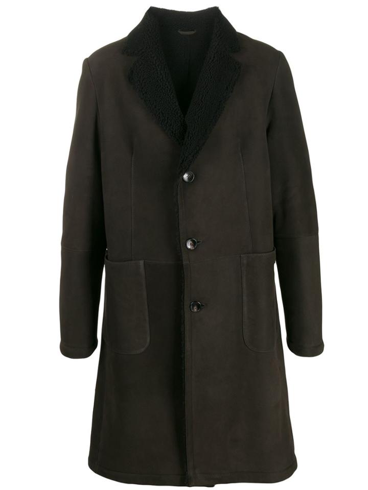Desa 1972 Sheepskin Collar Coat - Brown