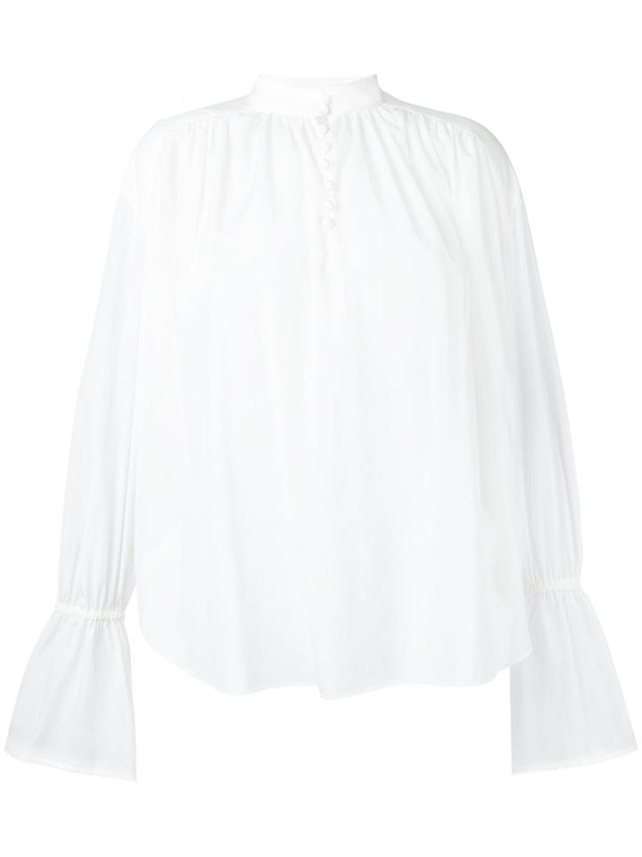 Le Ciel Bleu Gathered Button Blouse, Women's, Size: 36, White, Cotton/triacetate
