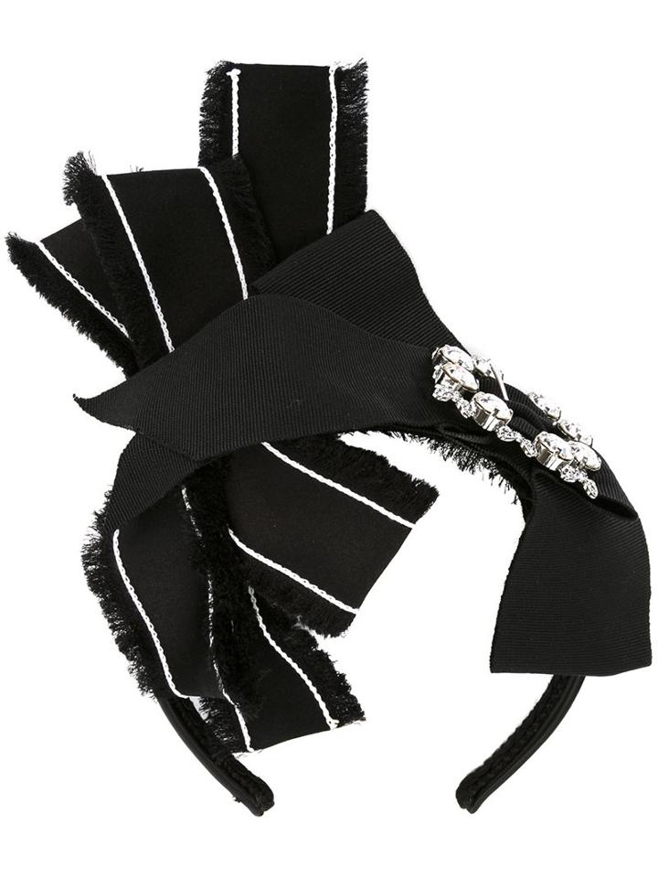 Dolce & Gabbana Crystal Buckle Bow Hairband, Women's, Black, Silk/polyester/metal (other)/glass