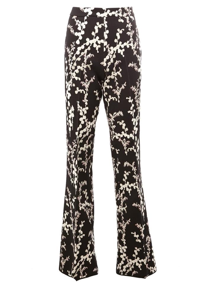 Giambattista Valli - Floral Flared Trousers - Women - Cotton/polyamide/acetate/viscose - 42, Black, Cotton/polyamide/acetate/viscose