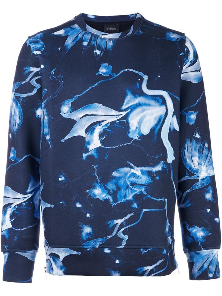 Diesel 'felpa Full Zip S-joe Zips' Sweatshirt, Men's, Size: Medium, Blue, Polyester/spandex/elastane/viscose