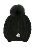 Moncler Kids Pom Pom Knitted Hat, Girl's, Size: 52 Cm, Black