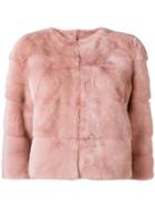 S.w.o.r.d 6.6.44 Collarless Cropped Fur Jacket - Pink & Purple