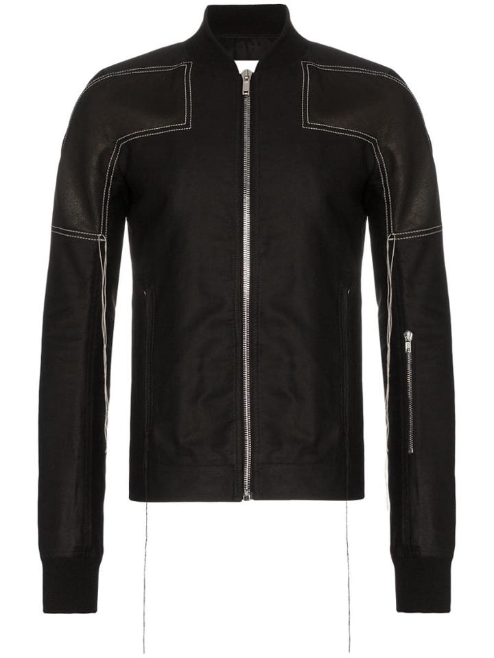 Rick Owens Leather Embroidered Detail Bomber Jacket - Black