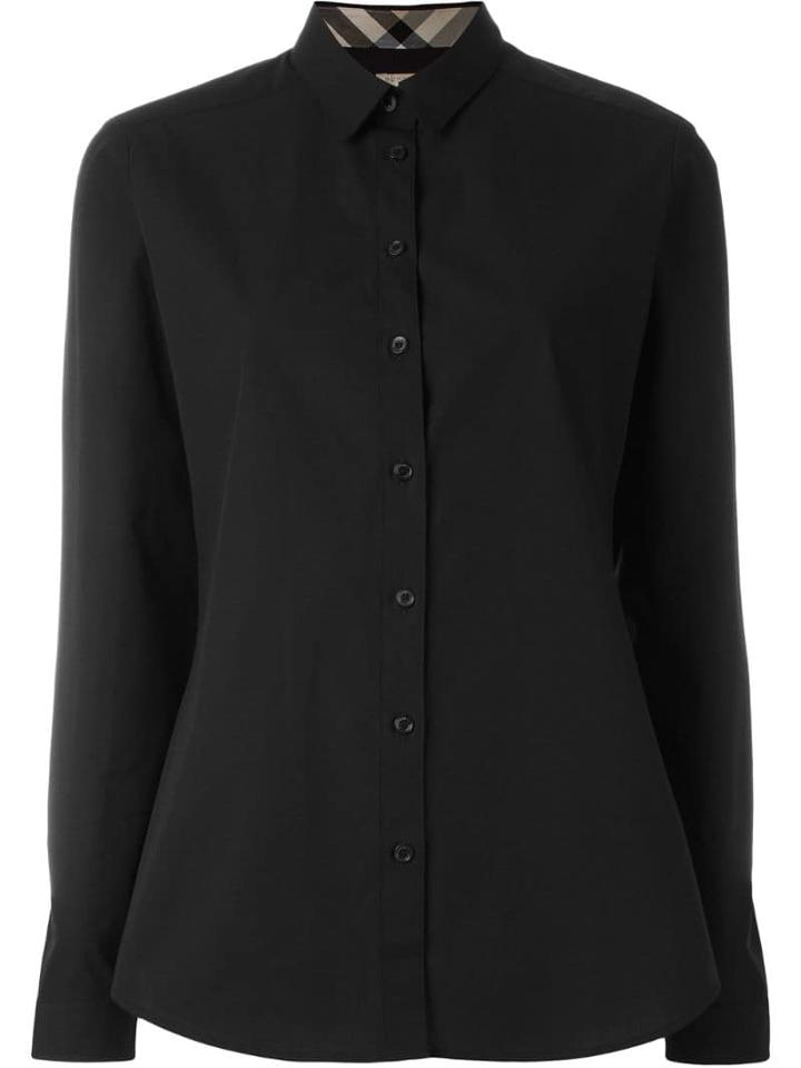 Burberry Check Detail Stretch-cotton Shirt - Black