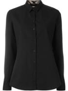 Burberry Check Detail Stretch-cotton Shirt - Black