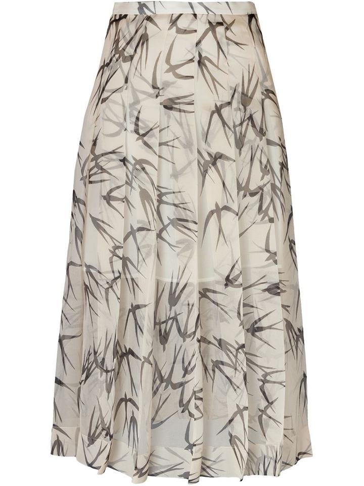 Rochas Pleated Swallow Print Skirt, Women's, Size: 42, Nude/neutrals, Silk