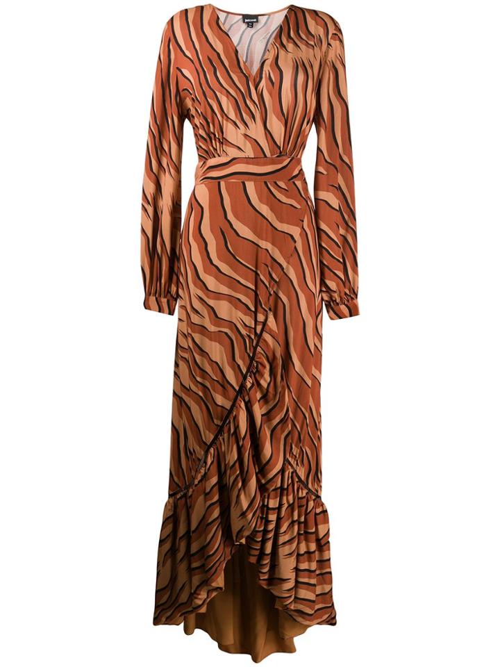 Just Cavalli Ruffled Trim Animal Print Dress - Brown