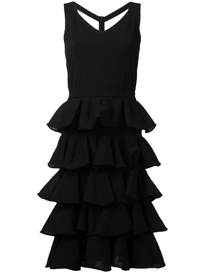 D.exterior Pleated Trim Flared Dress, Women's, Size: Small, Black, Cotton/nylon/polyester/viscose