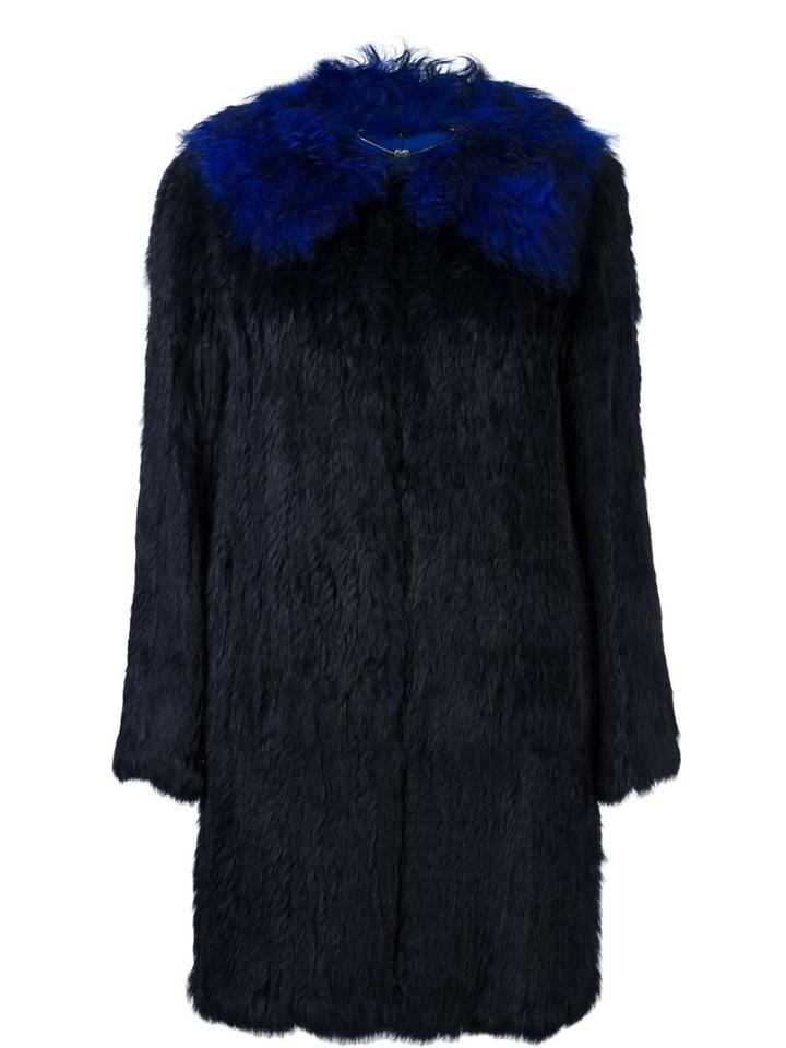 Twin-set Rabbit Fur Coat, Women's, Size: Xs, Blue, Cotton/rabbit Fur/polyester