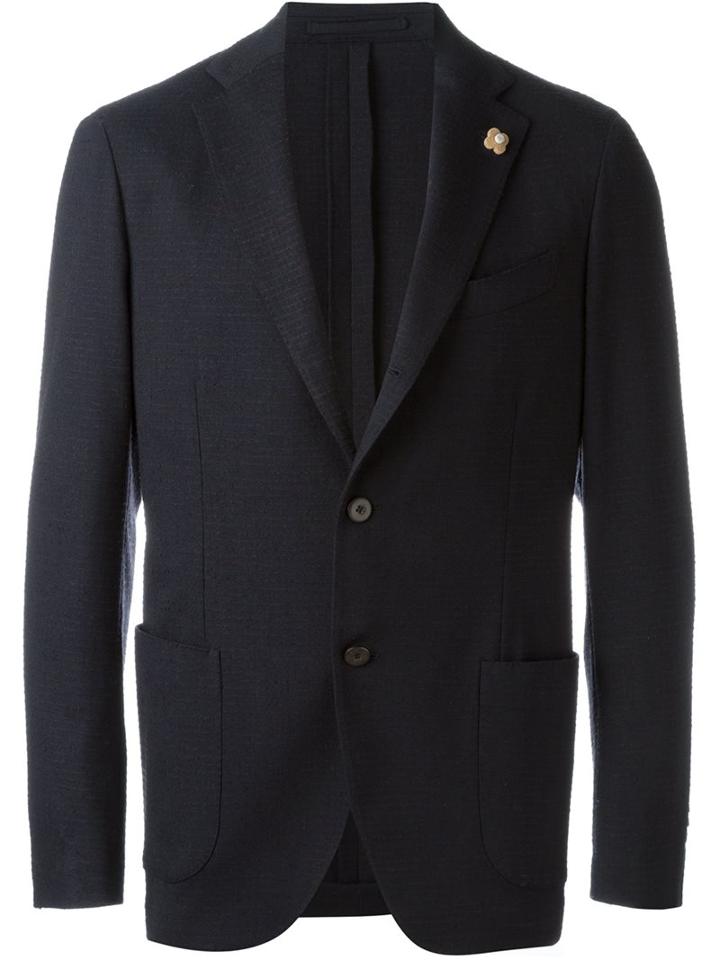 Lardini Grid Blazer, Men's, Size: 52, Blue, Polyamide/wool