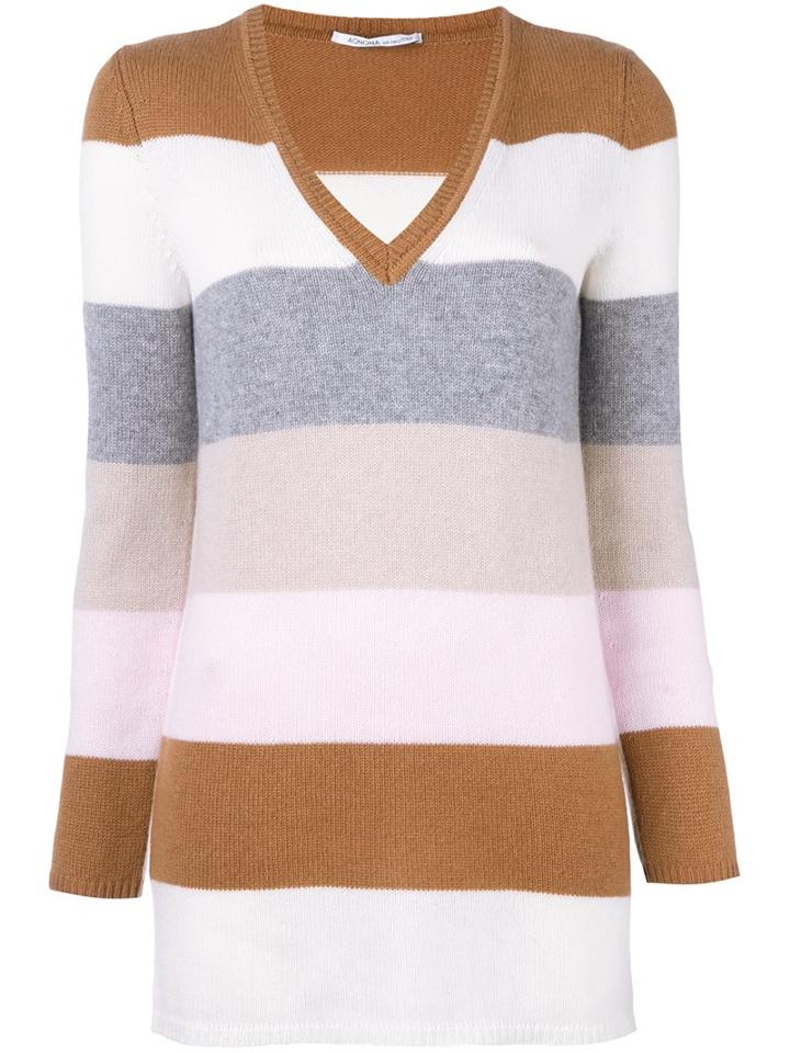 Agnona Cashmere Striped V-neck Jumper, Women's, Size: 38, Cashmere