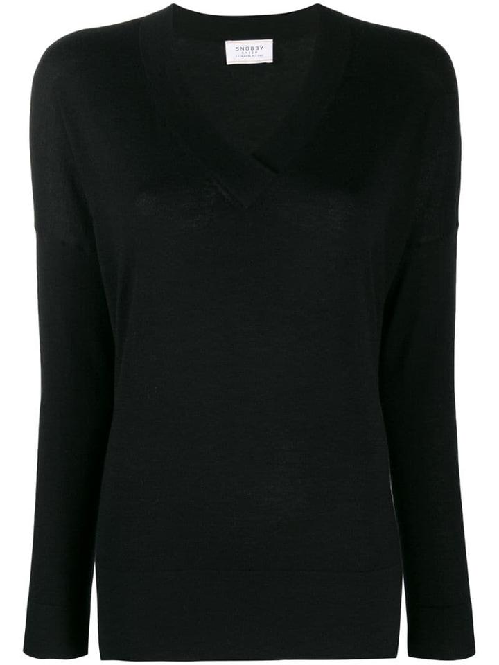 Snobby Sheep Deep V Neck Sweater - Black