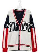Tommy Hilfiger Junior Logo Print V-neck Cardigan - Blue