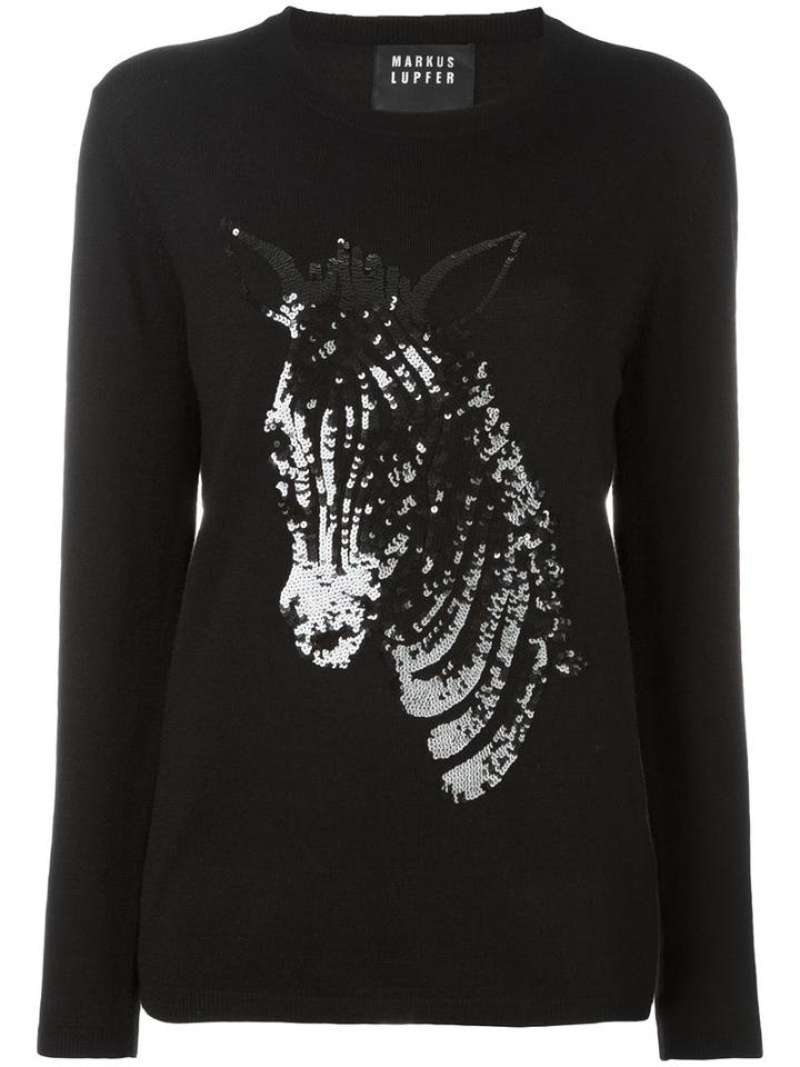 Markus Lupfer 'sequin Zebra Natalie' Jumper, Women's, Size: Large, Black, Merino