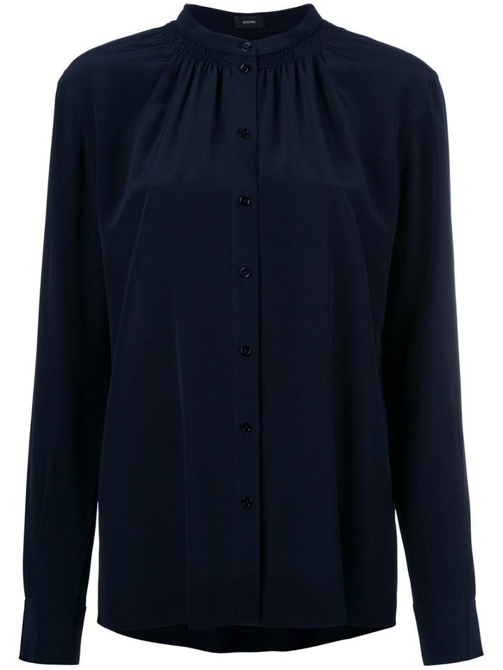 Joseph Mandarin Gathered Neck Shirt, Women's, Size: 40, Blue, Silk