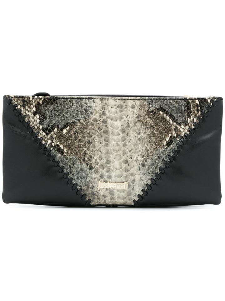 Just Cavalli Snakeskin Effect Zip Clutch - Black