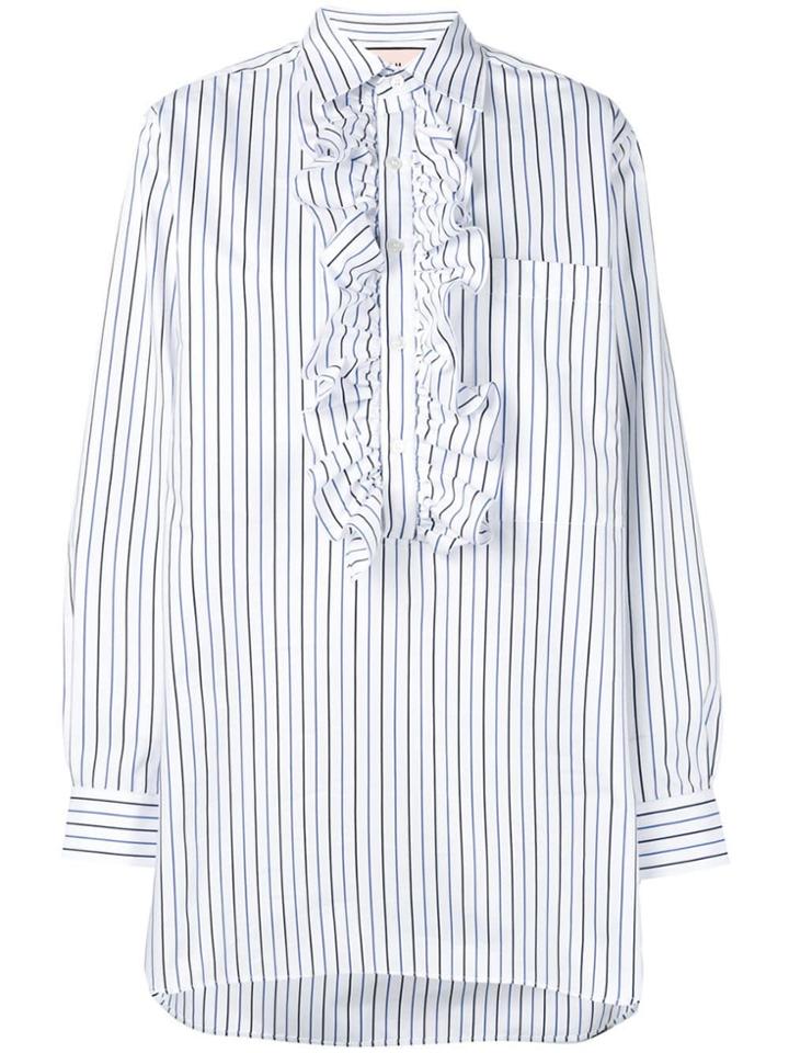 Plan C Striped Ruffled Shirt - White